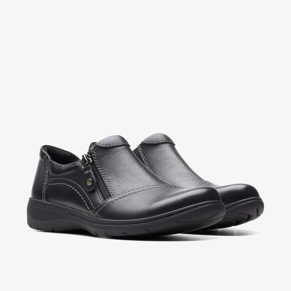 NWT Clark’s Carleigh  Ray black leather loafer with zipper – size 9 1/2 - Picture 1 of 13